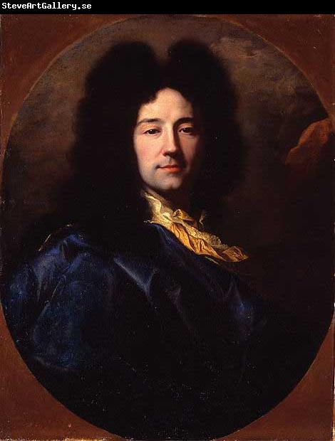 Hyacinthe Rigaud Portrait of Portrait of the artist, bust-length, with a yellow cravat and a blue cloak, feigned oval.